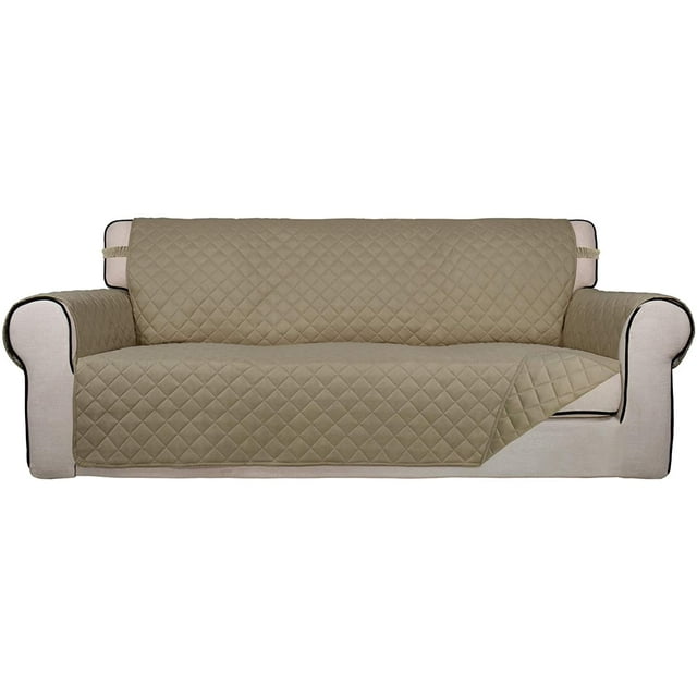 Housse de Sofa Matelassée Réversible, Protège-Meubles Résistant à l'Eau, Housse de Canapé Lavable avec Mousse Antidérapante et Sangles Élastiques pour Enfants, Animaux (Sofa Surdimensionné, Beige/Beige)