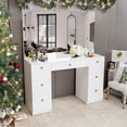 Ember Interiors Pam White Makeup Vanity Desk with Charging Station ...