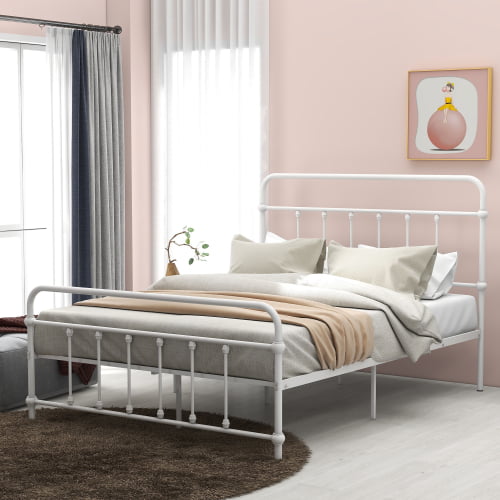 Footboard Iron Bed Frame For Bedroom, White Iron Headboard King