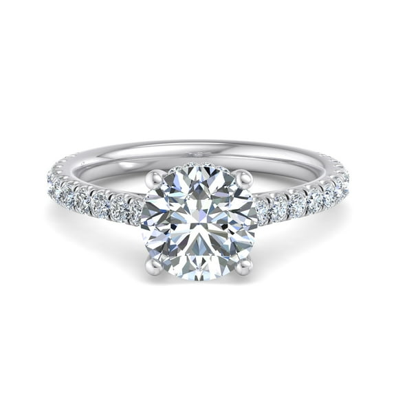 Spot Jewel 1.8 Ct Round Cut Lab Created Diamond Cathedral Pave Engagement Ring with Hidden Halo - 14K White Gold Plated Wedding Jewelry - Sparkling Solitaire Diamond Ring for Engagement Day