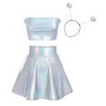thumbnail image 2 of Women's 3Piece Metallic Outfit Shiny Crop Top + Silver Flared Skirt + Alien Headband Halloween Costume Clubwear Musical Festival Rave Outfit L Holographic Silver, 2 of 8
