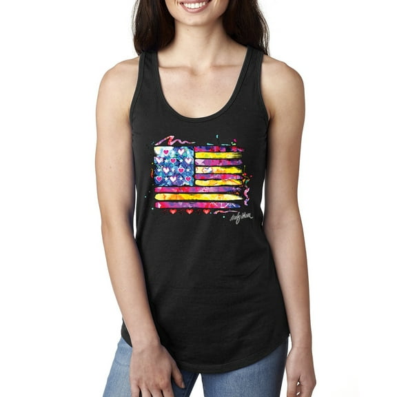 Wild Bobby, Colorful Neon Flag Hearts Love, Streetwear, Women Racerback Tank Top, Black, Small