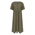 thumbnail image 4 of Vestido largo boho de manga corta con cuello en V y bolsillos para mujer: vestido de playa de poliéster con estampado floral para el verano, 4 of 5