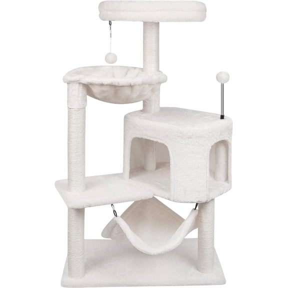 39.4'' Cat Tree with Cat Condo and Big Hammock, Beige