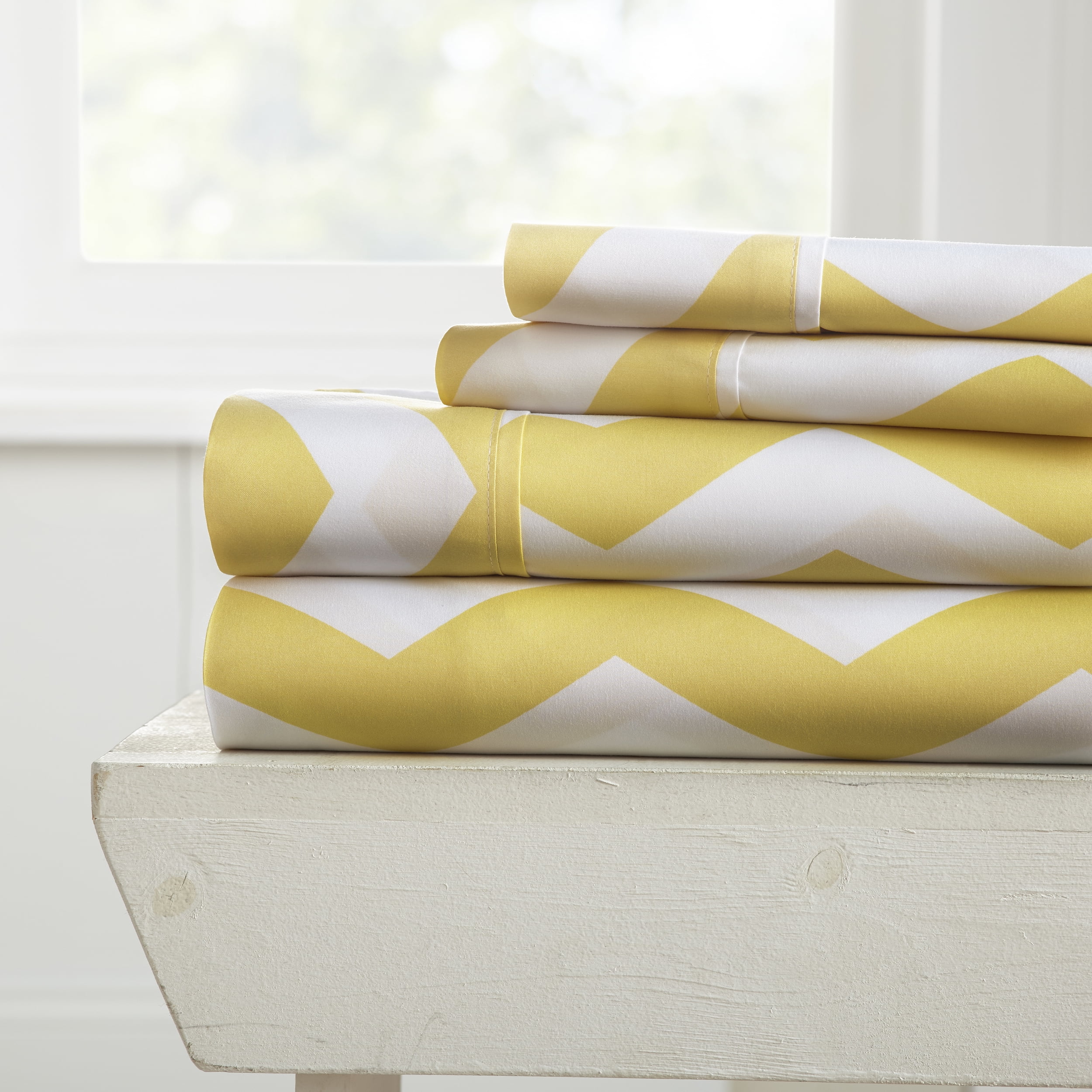 Queen Yellow Becky Cameron Premium Ultra Soft Fall Foliage Pattern 4 Piece Bed Sheet Set