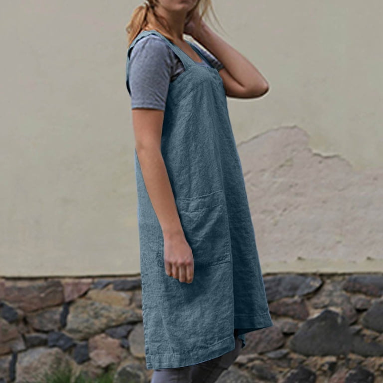 cotton linen apron dress longantii for women Cross Back Apron Pinafore for Baking Cooking Gardening Work Blue XL lightweight strapless travel dress women Product:Sock and Label Casual Sexy Dresses - Crossback apron Please select Color of