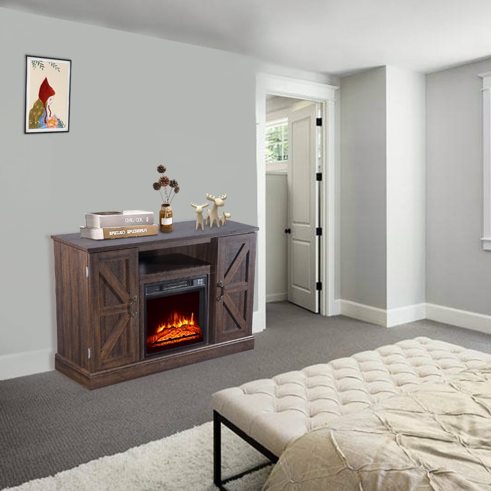 SEGMART Brown Fireplace TV Stands with Electric Fireplace Insert, Traditional Wood Fireplace TV