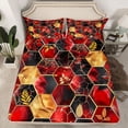 thumbnail image 2 of Feelyou Chic Fashion Honeycomb Full Size Sheets, Black Red Abstract Ombre Bed Sheets, Leaf Plant Botanical Sheet Sets, Lightweight Room Decor, 4-Piece, 2 of 7