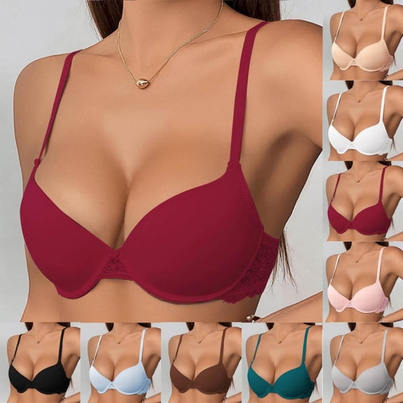 Mgmyaa Lace Wireless Push-Up Balconette Bra Women's Solid Color Bra with Hook & Eye Soft Breathable Fabric