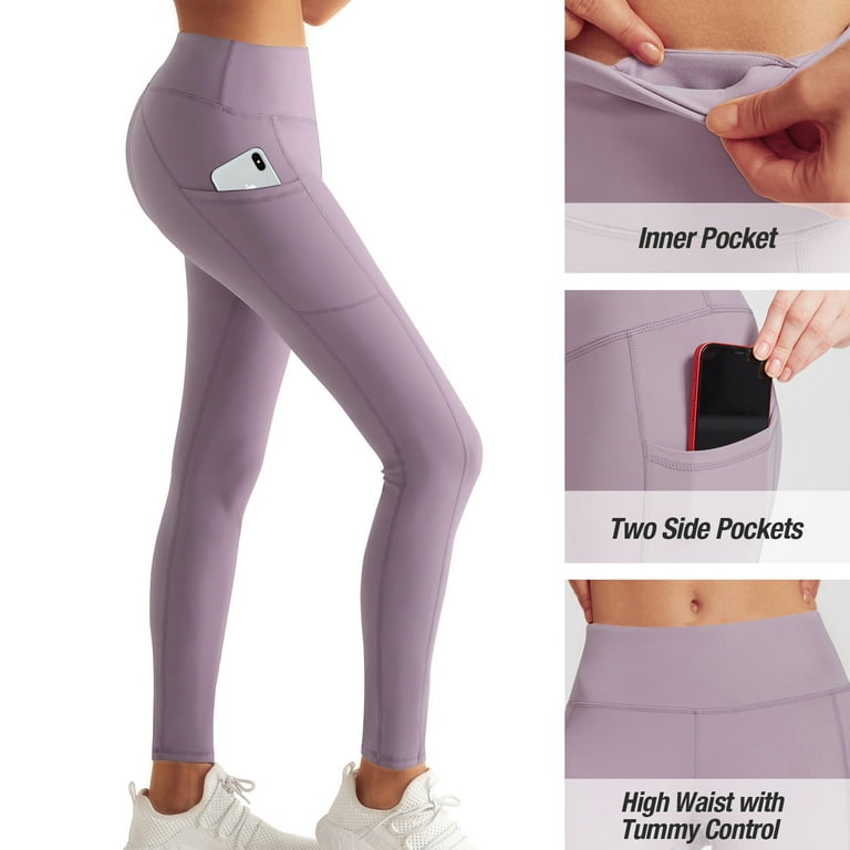 SIORO Yoga Pants for Women, High Waisted Squat Proof Leggings, Tummy  Control Butt Lift Leggings with Pockets,for Gym Sport Workout Dusty Purple,  XL, Petite 