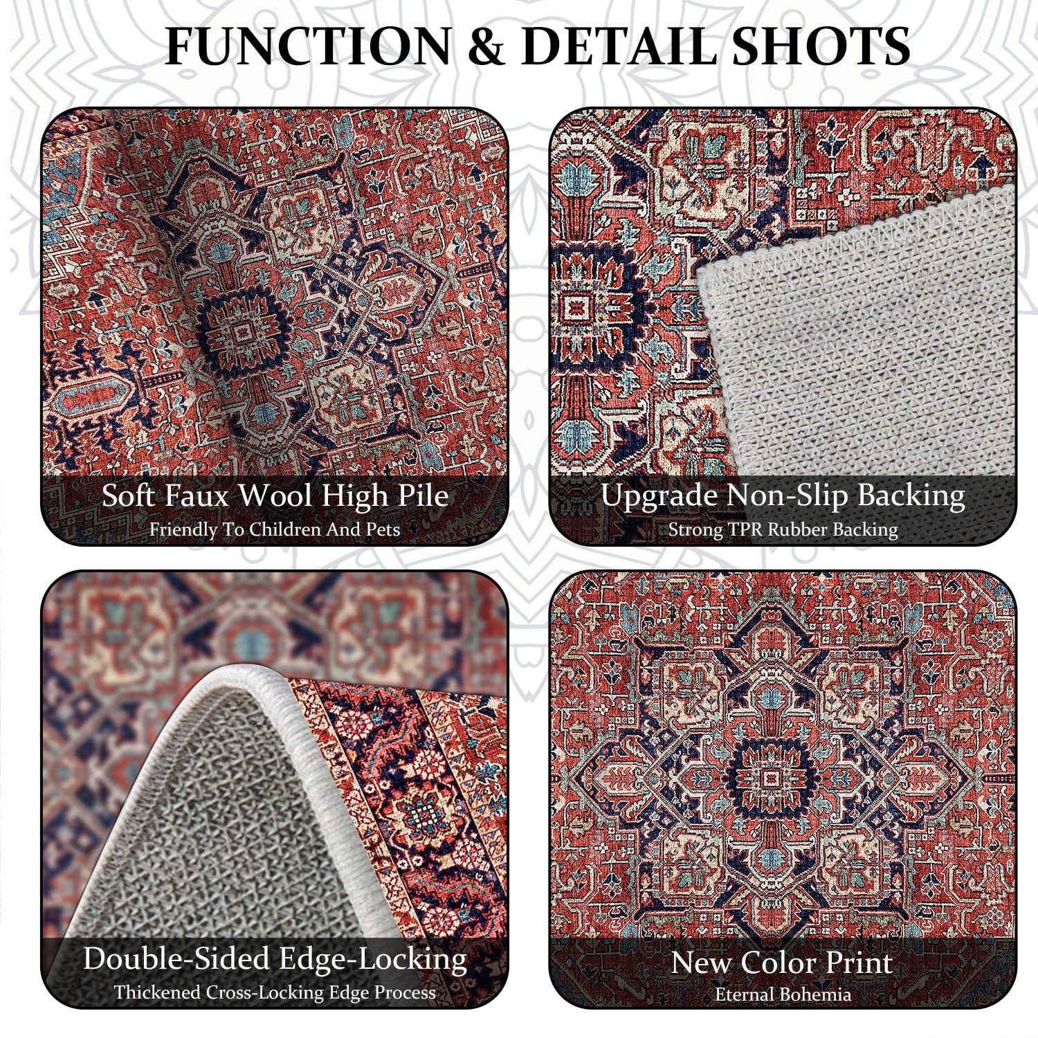 TECHVIDA Kitchen Rugs 3 Piece Set,Non Slip Machine Washable Kitchen Mats,Boho Vintage Abstract Kitchen Carpet for Farmhouse Living Room Hallway