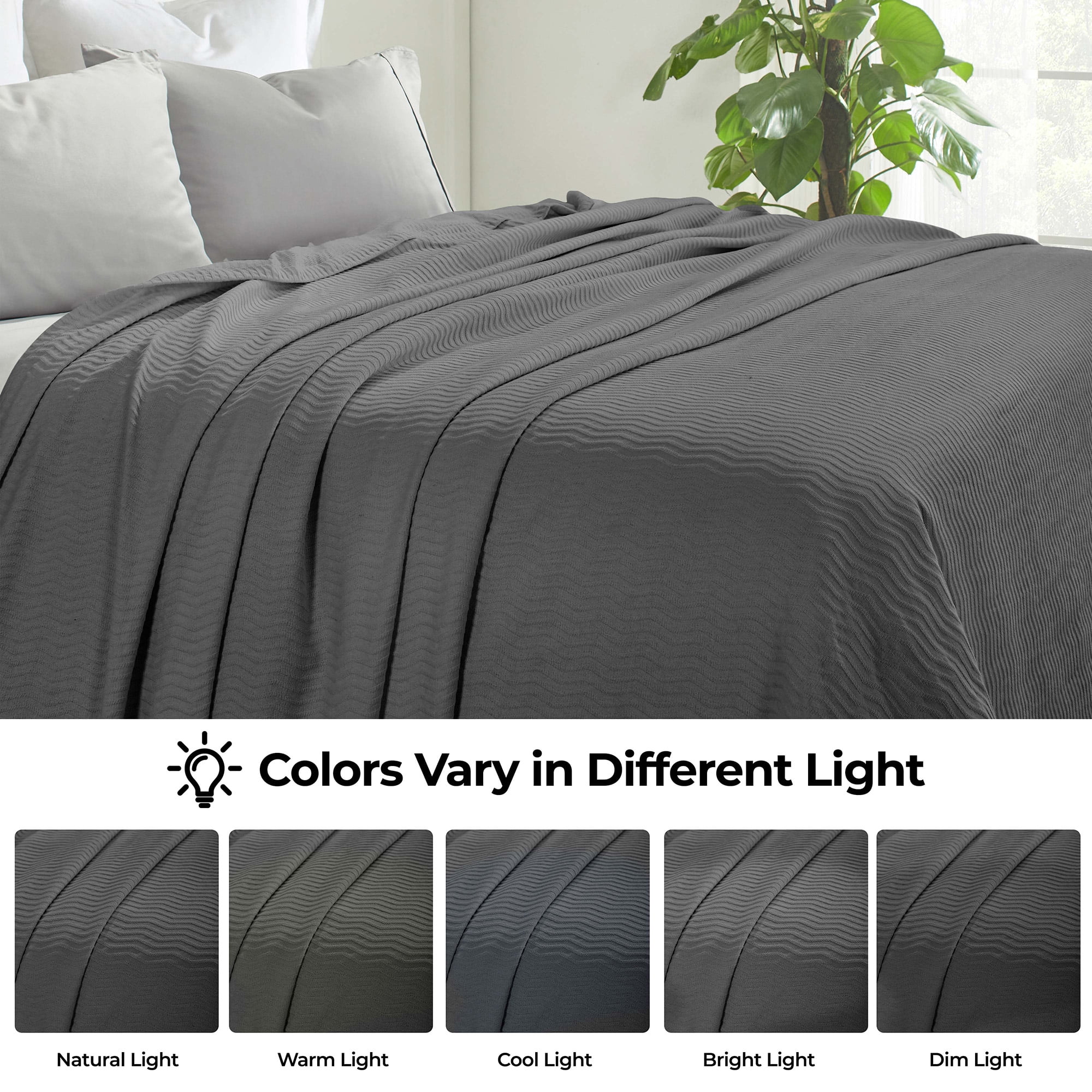 Superior Jena Cotton Textured Chevron Woven Blanket, King, Charcoal