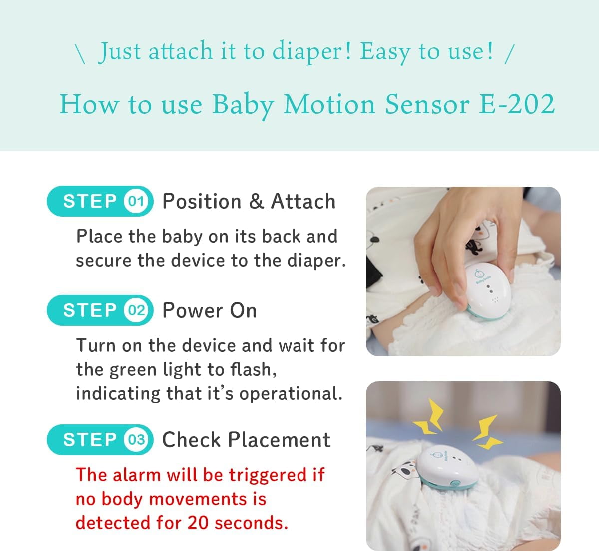 Baby Smile Baby Motion Breathing Monitor ||| Baby Abdominal Movement Monitor ||| Audible Alerts for Quick Alerts ||| Diaper Clip ||| No Bluetooth