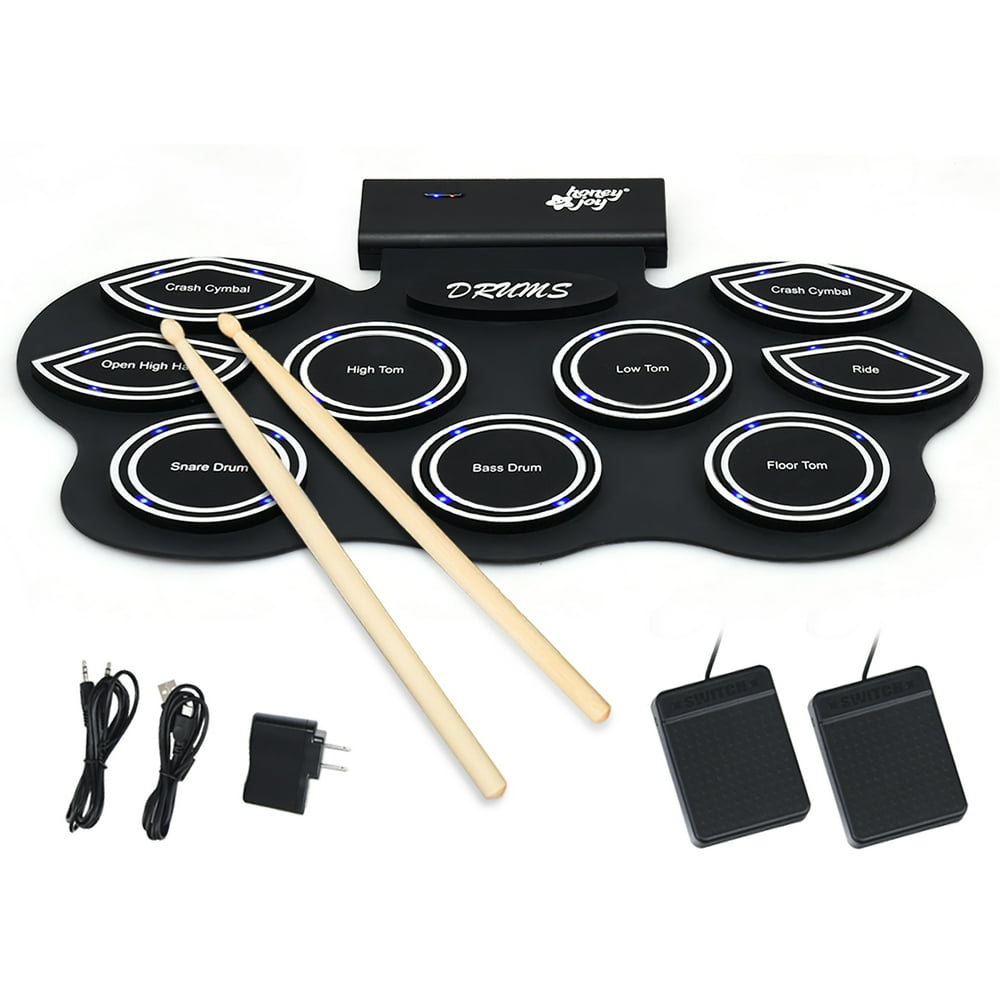 9 Pads Electronic Drum Set w/ LED Lights Headphone Jack Drum Sticks
