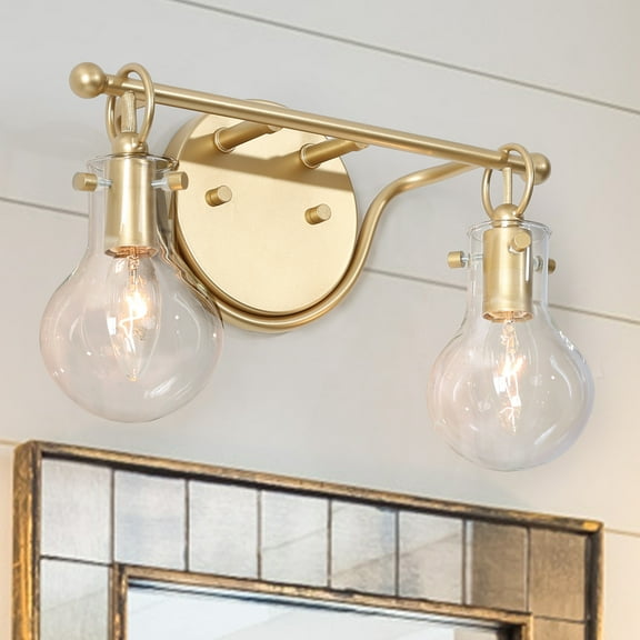 LNC 2-Light Modern Gold Bathroom Vanity Light with Glass Shade