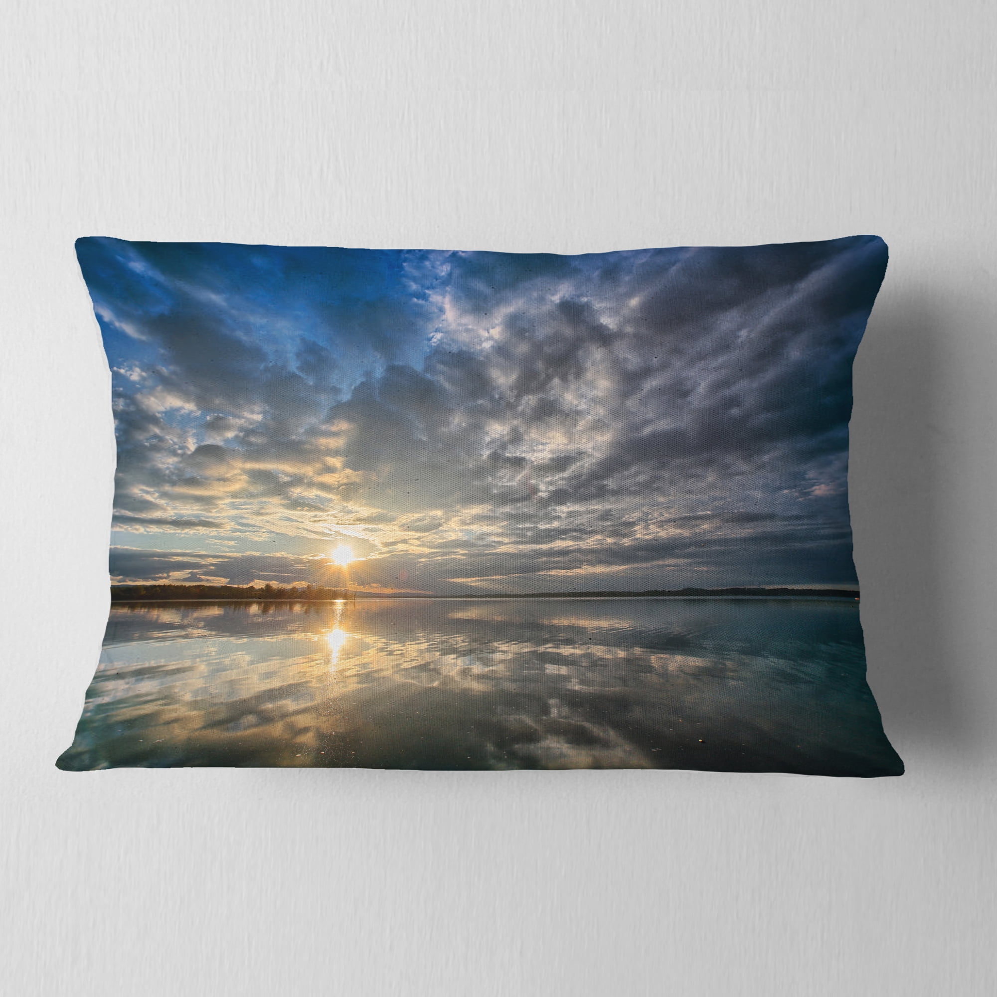 Designart Sunset with Dramatic Sky and Sea - Seashore Throw Pillow - 12x20