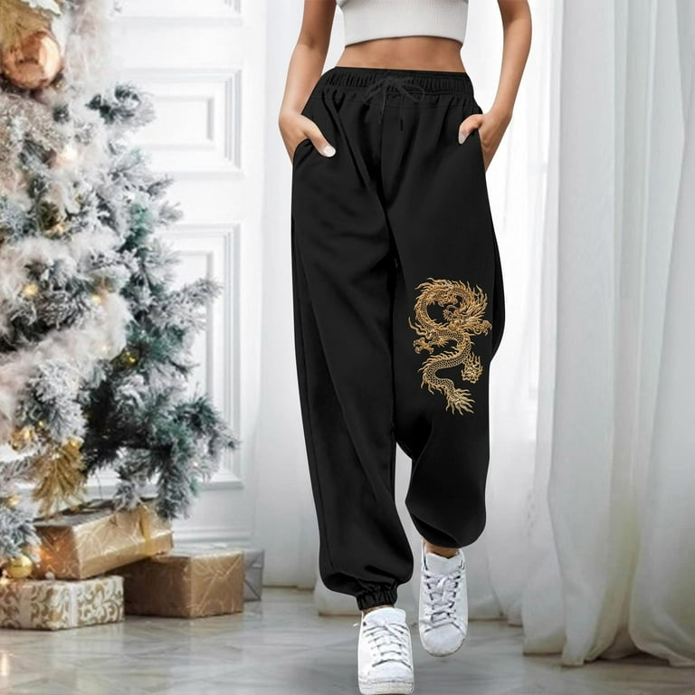 Hpapadks Womens Casual Pants Elasticized High Waist Wide Leg