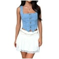 thumbnail image 2 of Women Denim Crop Vest Y2k Button Down Sleeveless Crop Top Jean Tank Top Slim Backless Corset Top Smocking Vest Blue XL, 2 of 9