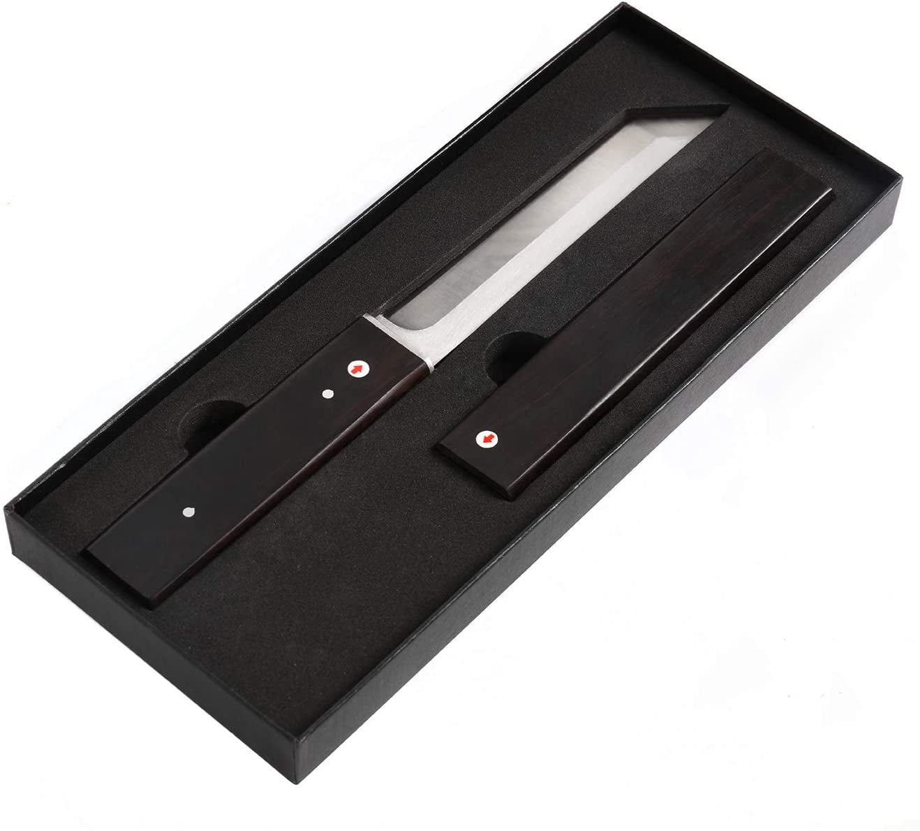 Tanto Knife, 10.7-inch Full Tang Fixed Blade Camping/Hunting Knife, Ebony Handle Scabbard, Stainless Steel Blade