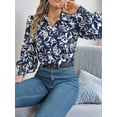 thumbnail image 4 of Parfaitlady Women'S Floral Blouses Dressy Casual V Neck Button Down Shirts Lantern Long Sleeve Boho Chiffon Tops 2025 Dark Blue M, 4 of 8