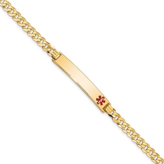 14K Solid Yellow Gold Medical Alert Curb Link Name Bar Identification ID Bracelet
