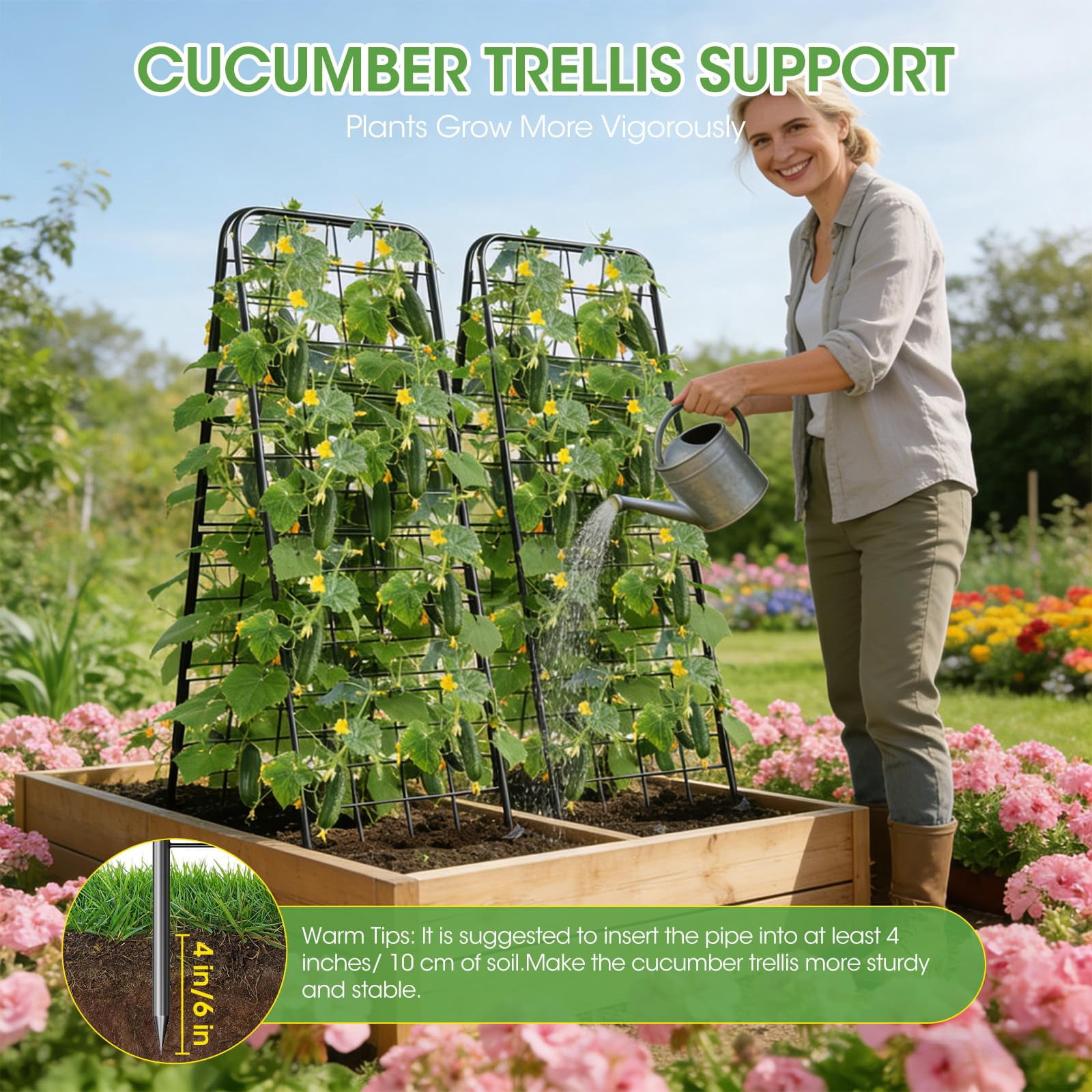 Metal Trellis Heavy Duty 50.4"x17", Adjustable A-Frame Garden Trellis for Climbing Plants, Black Rust-Proof Metal Cucumber Trellis with Dense Grid Design for Raised Beds, Tomatoes, Outdoor Vines 1 Pc