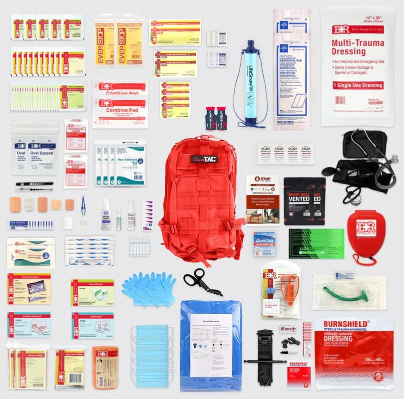 MEDITAC Rucksack Trauma Kit Feat. Tight Bandage, Chest Seal, Israeli Bandage and Gauze Dressing – Red