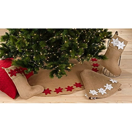 Felicia Poinsettia Burlap Holiday Christmas Tree Skirt Stocking White 53 Felicia Poinsettia Burlap Holiday Christmas Tree Skirt Stocking White 53