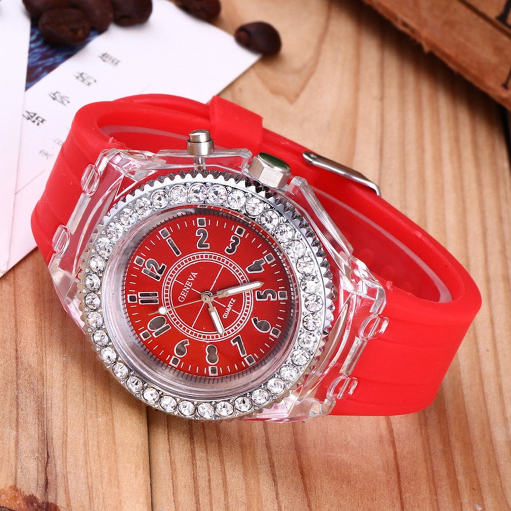 Fashion Women Wrist Watch Sport Waterproof LED Backlight Crystal Quartz