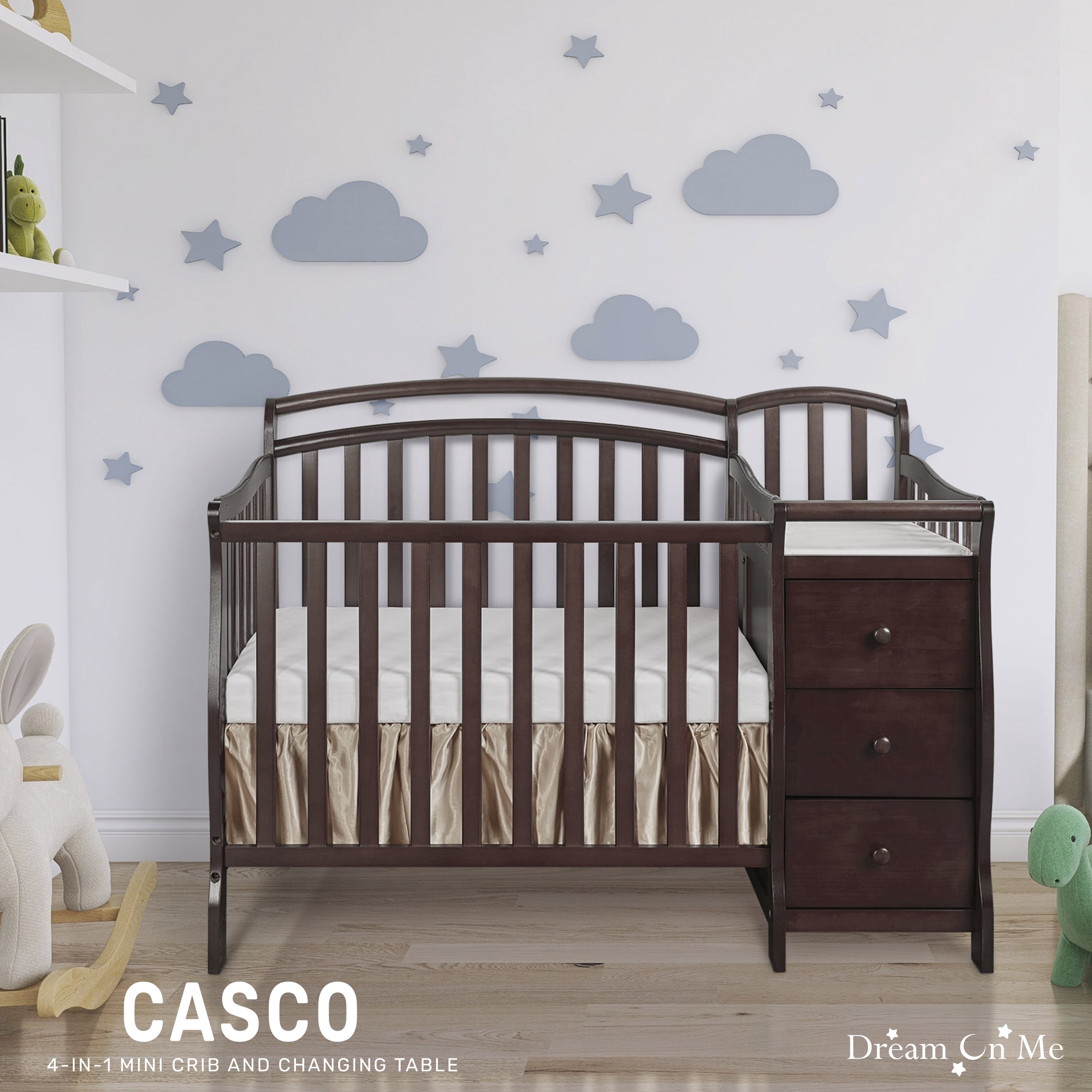 Dream On Me Casco 4-in-1 Mini Crib and Dressing Table, Espresso
