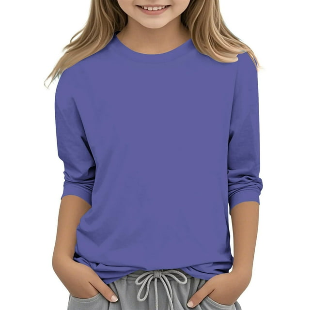 asjyhkr 3-12 Ans Enfants Garçons Filles Chemises Col Rond Manches 3/4 Chandail Extensible Léger Confortable Doux Respirant Décontracté Extérieur Jeu Entraînement Hauts, Taille 110-160