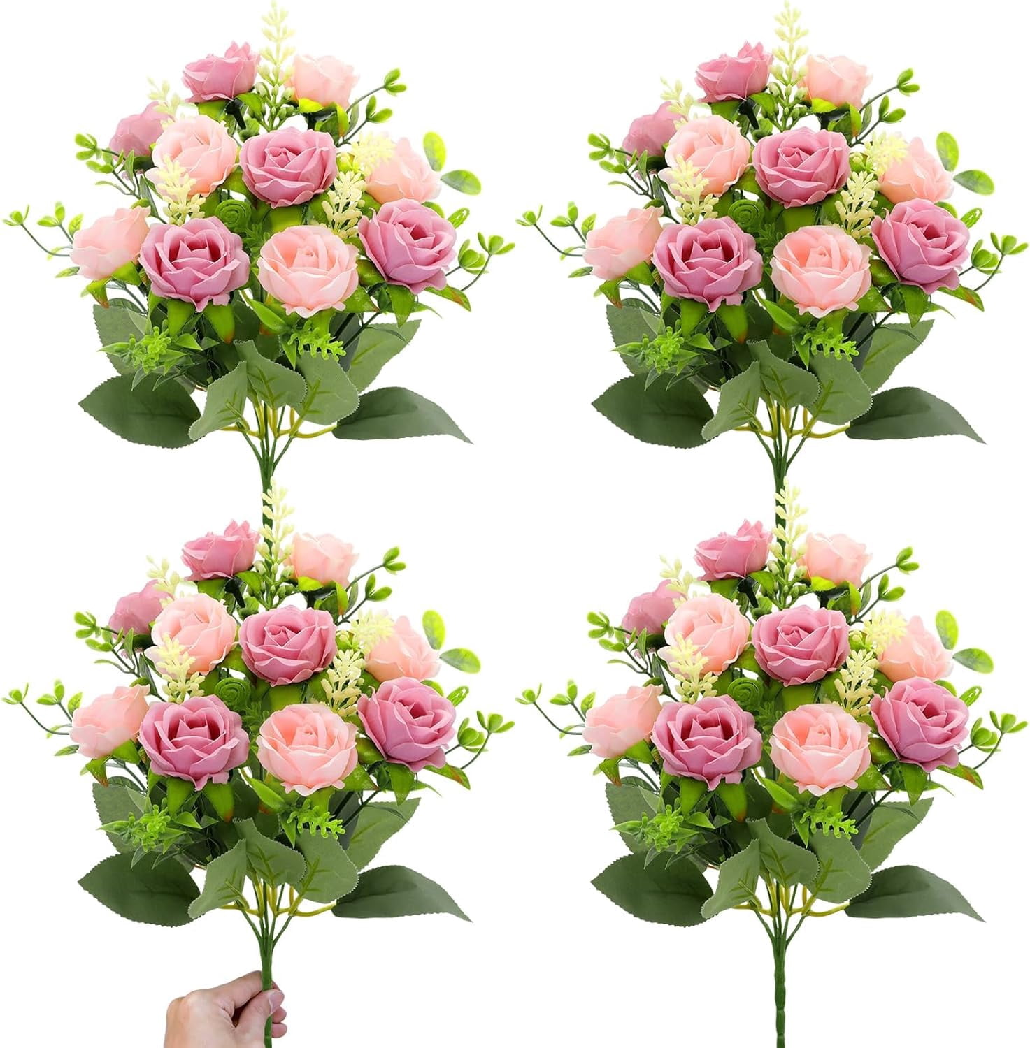 40 Count Fake Roses 40 Heads Fake Roses Artificial Flowers for Outdoors Summer Decor, 4 ...