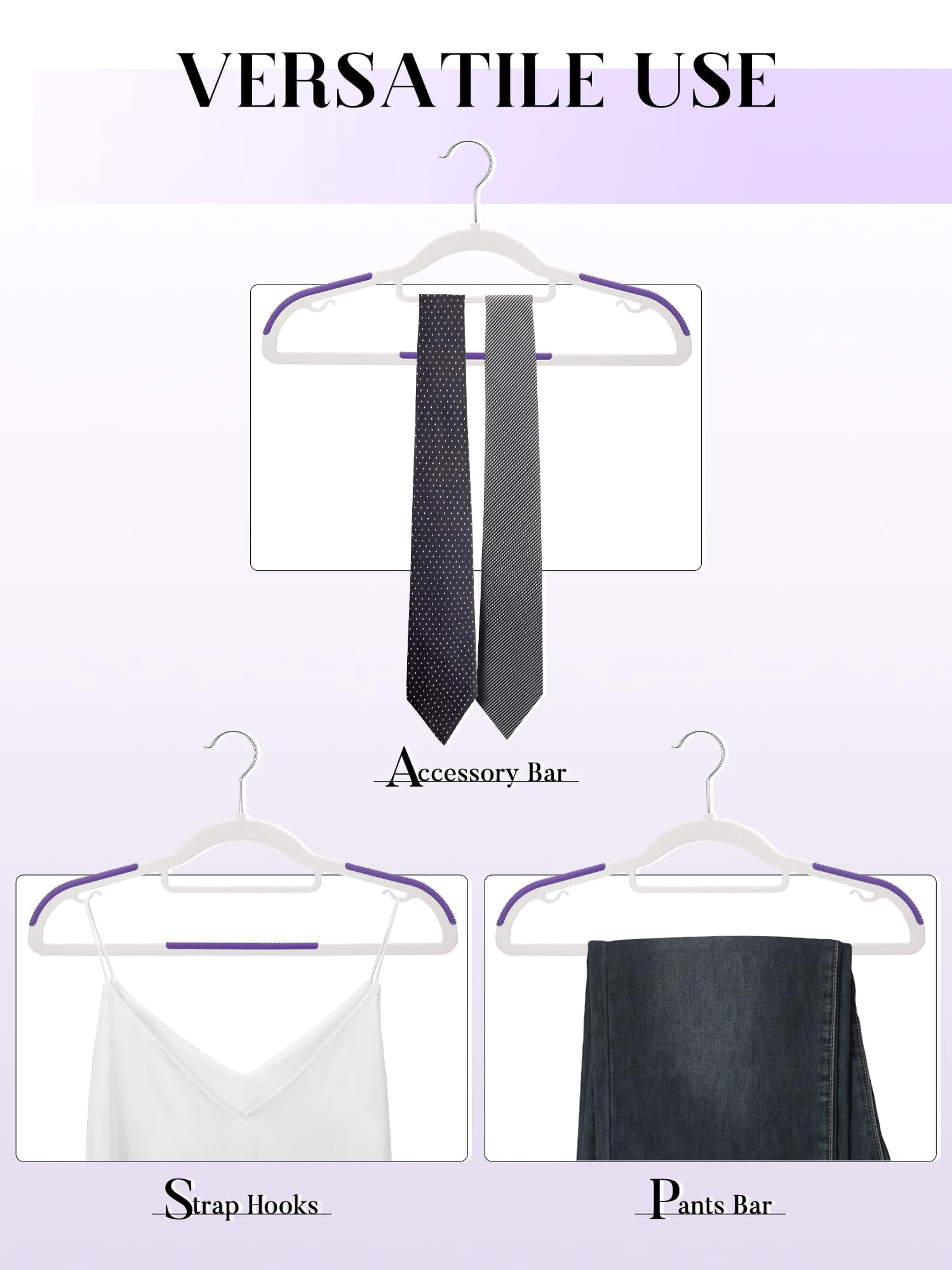cozymood 50 Pack Coat Hangers Heavy-Duty 360° Swivel Hook Plastic Hangers with Non-Slip Design Space-Saving Light, Purple