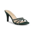 thumbnail image 1 of BLISSFUL STEP Sandales à Talon Aiguille à Brides Triples pour Femmes avec Strass, Bout Ouvert, Mules à Enfiler Vert Foncé 7, 1 of 7
