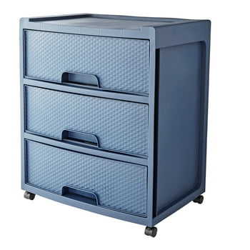 Mainstays 3 Drawer Wide Diamond Plastic Storage Cart, Cove Blue