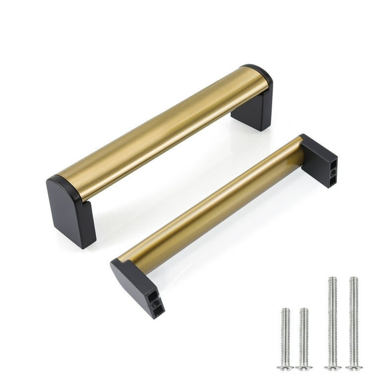 Fulgente 10 Pack Brushed Brass Kitchen Cabinets Handles 3-3/4 inch (96mm) Hole Center Gold and Black Dresser Drawer Pulls for Bathroom Cupboards Door