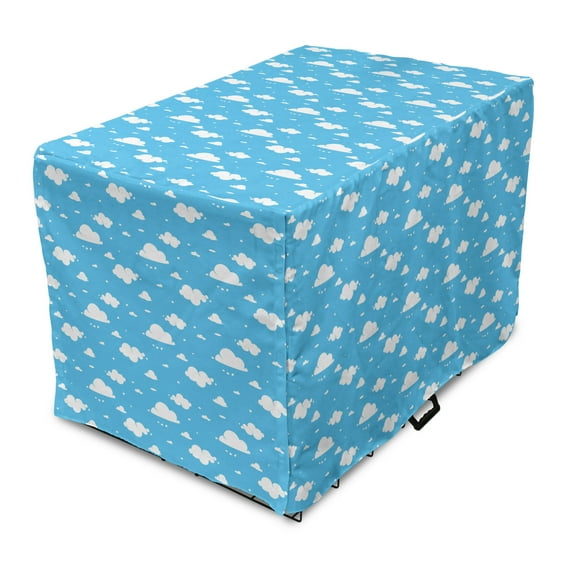 Sky Blue Dog Crate Cover, Fluffy Clouds Day Time Illustration Cheerful Heavenly Cartoon, Easy to Use Pet Kennel Cover Small Dogs Puppies Kittens, 7 Sizes, Deep Sky Blue and White, by Ambesonne