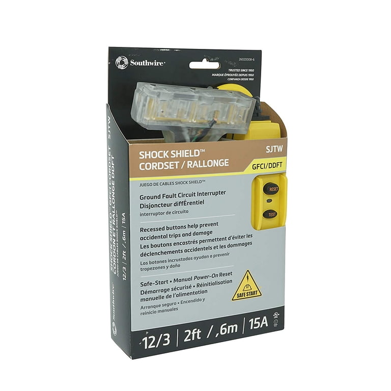 Southwire 12/3 Gauge 3-Outlet Tri-Cord set, 2 ft, 15-Amp, Yellow 3