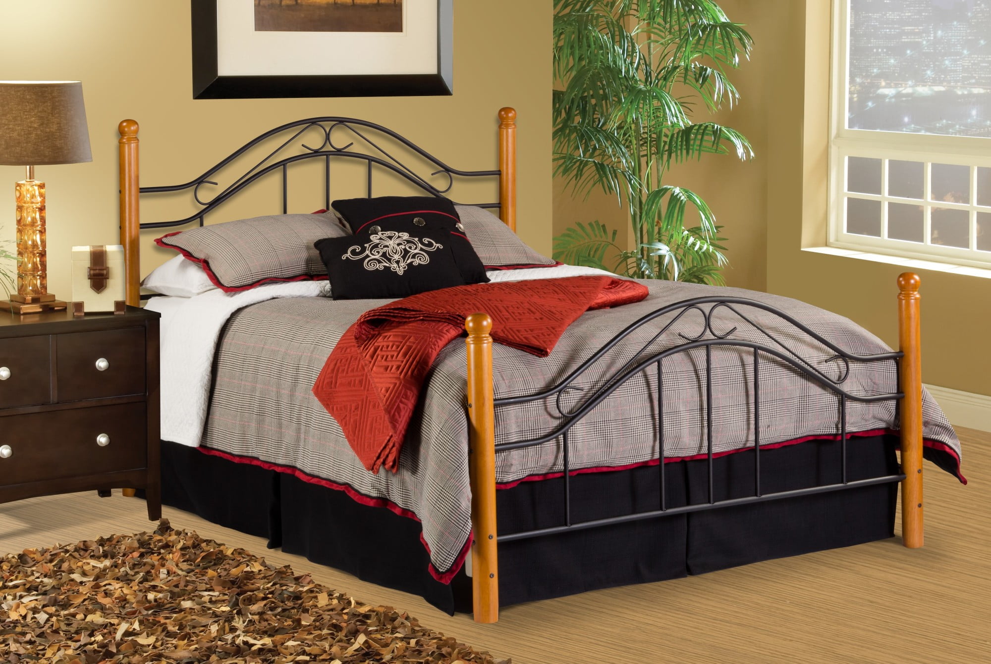 Hillsdale Furniture Winsloh Full Metal Bed with Oak Wood Posts, Black ...