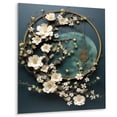 thumbnail image 2 of Designart "Gold and white flowers on Blue stone II In Green and White"Stone Geode Metal Wall Art Green Traditional Office Room Wall Art, 2 of 6
