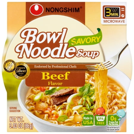 Nongshim Savory Bowl Noodle Beef, 3.03 Oz, 12 Ct