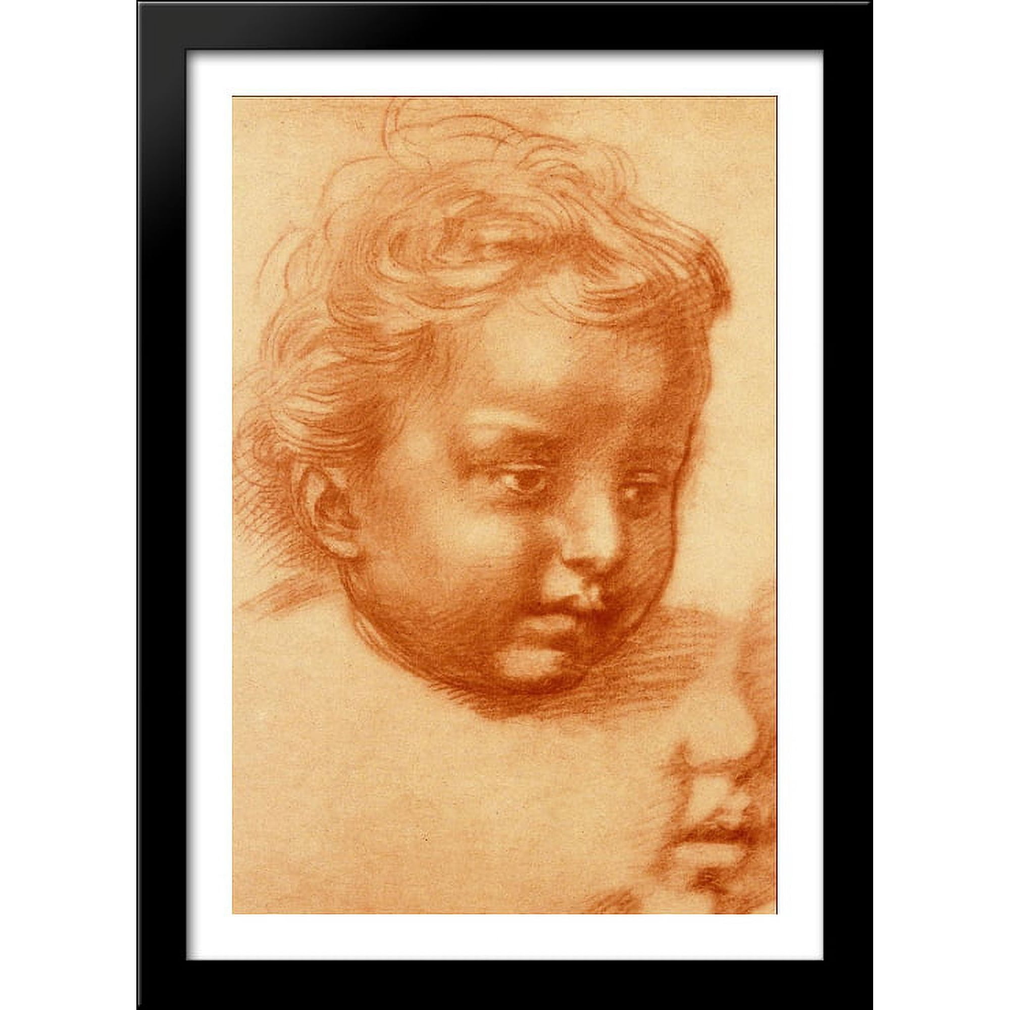 Head Of Child 28x40 Large Black Wood Framed Print Art by Andrea del Sarto