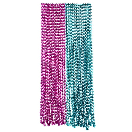 Mardi Gras Plastic Bead Necklaces Duo for Gender Reveal Party Favors and Decorations, Pink and Baby Blue,
