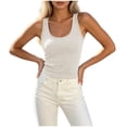 thumbnail image 2 of Xaqiouau Womens Solid Ribbed Tank Tops U Neck Racerback Floral Lace Back Slim Fit Casual Summer Tops for Daily Wear Layering Party, 2 of 7