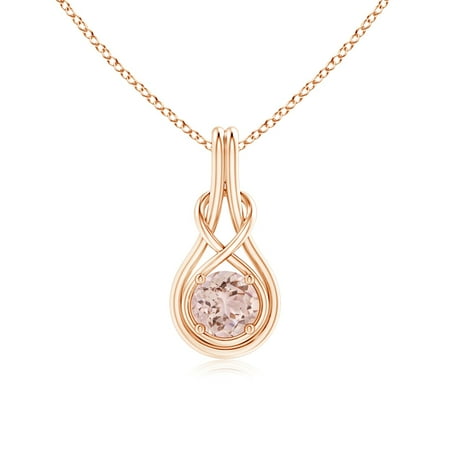 Infinity Knot Necklace - Round Morganite Infinity Knot Necklace in 4-Prong Setting in 14K Rose Gold (6mm Morganite) - SP0566MG-RG-AAA-6