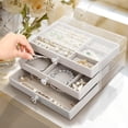 thumbnail image 1 of Jewelry Box, 3 Drawer Jewelry Holder Organizer, Jewelry Boxes & Organizers with Earring Organizer, Jewelry Holder Box, Clear Jewelry Organizer Box for Jewelry Storage, Valentines Day Gift, 1 of 6