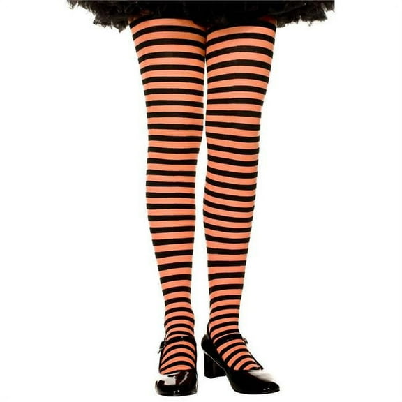 Music Legs Women's Women's 270-BLK-ORANGE-L Girls Striped Tights; Black & Orange - Large 270-BLK/ORANGE-L