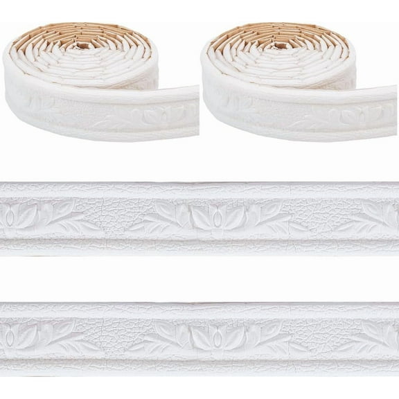 2 Rolls PVC Foam Molding Trim White 181 x 1.57 inch Peel and Stick Wall Edging Baseboard Ceiling Wallpaper Border Flexible Sticky Decorative Wall Lines for Window Frame Home Decoration