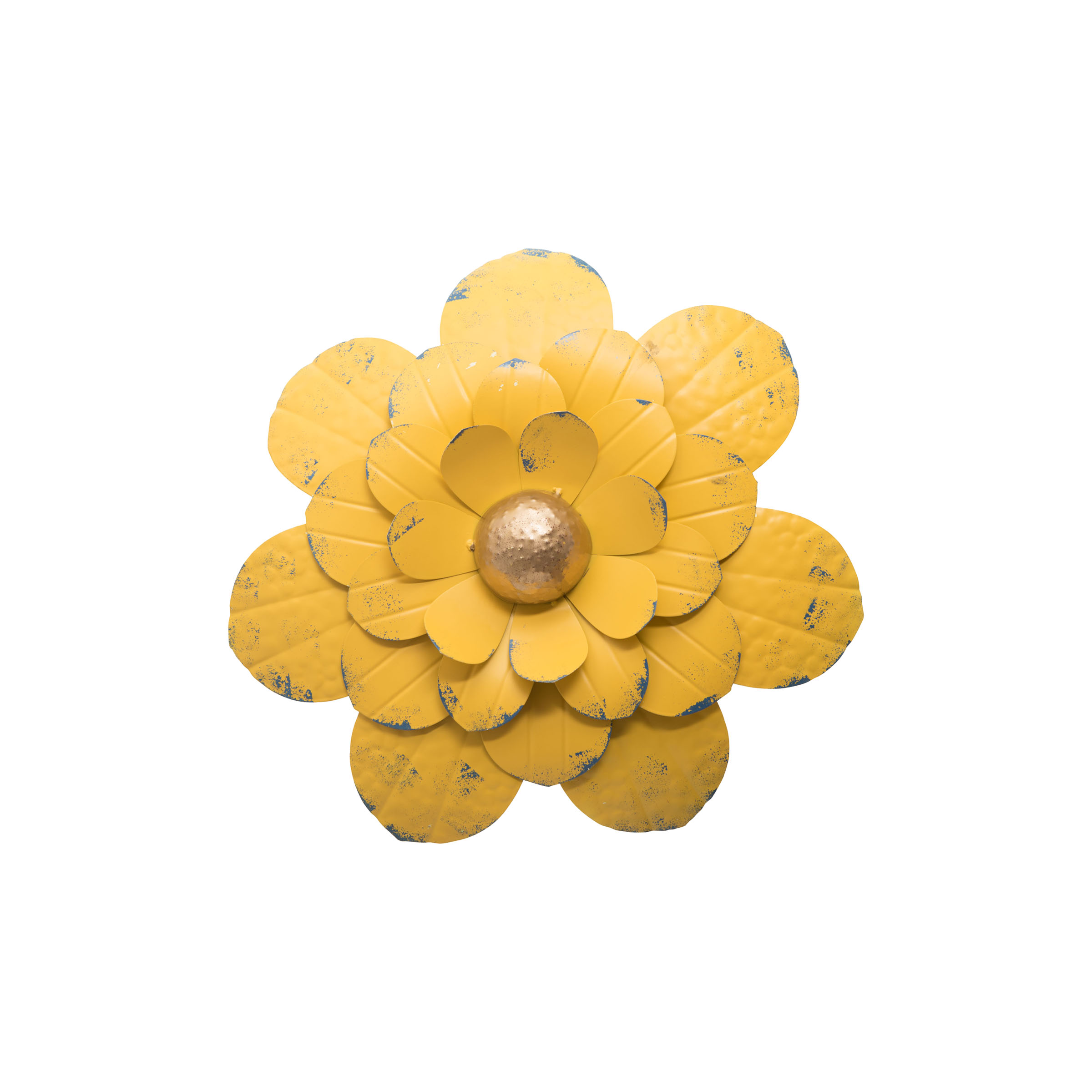 Foreside Home & Garden Small 15 inch Diameter Distressed Yellow Metal