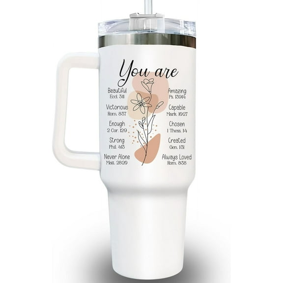 Christian Tumbler 40Oz With Handle & Straw - You Are Inspiration Gift for Women - Bible Verse Religious Coffee Cup - Thank You Gifts For Mom, Friend, Sister, Grandma on Birthday, Mothers Day